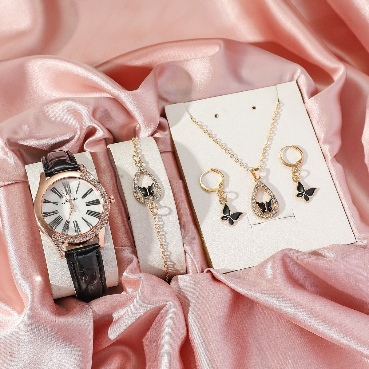 4 Pcs Butterfly Jewelry Set for Women - Necklace, Bracelet, Earrings and Ring.