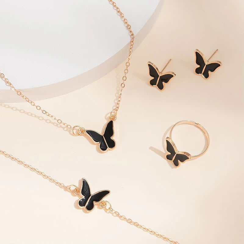 5-Piece Butterfly Jewelry Set for Women – Necklace, Earrings, Ring, Bracelet