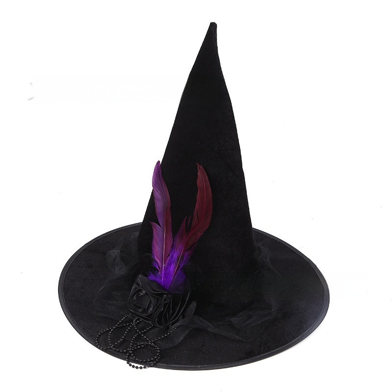 Black flannel witch hat wizard headdress for Halloween costume
