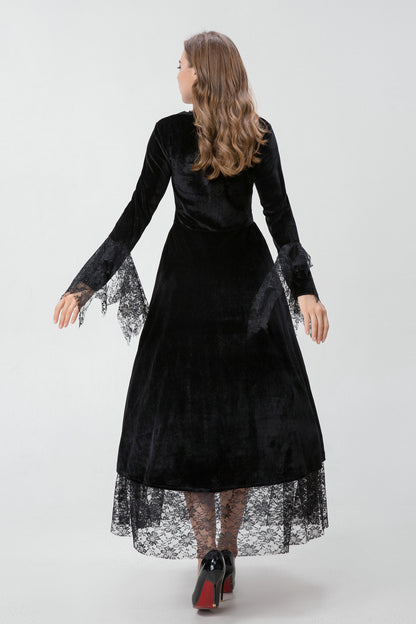 Gothic vampire queen costume dress with velvet, lace, and choker
