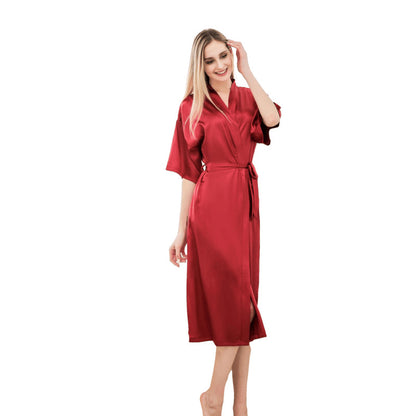 Luxury Satin Kimono Robe For Women Long Silky Sleepwear