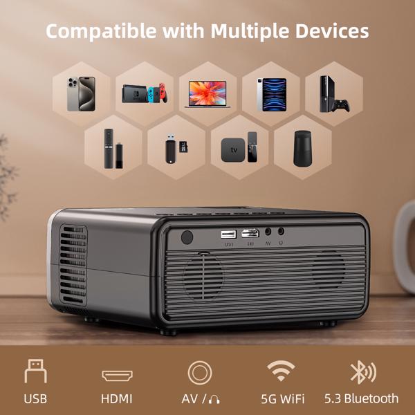 Projector With WiFi & Bluetooth, Upgraded 5G Portable Projector, Support 4K, Native 1080P, 12000 Lumens, Outdoor LED Movie Projector