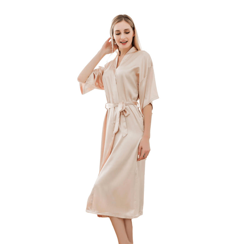 Luxury Satin Kimono Robe For Women Long Silky Sleepwear