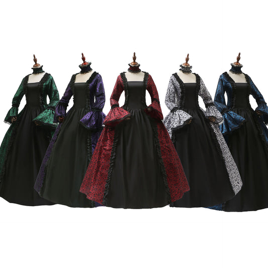 Victorian gothic Halloween costume dress with damask brocade, lace, and choker