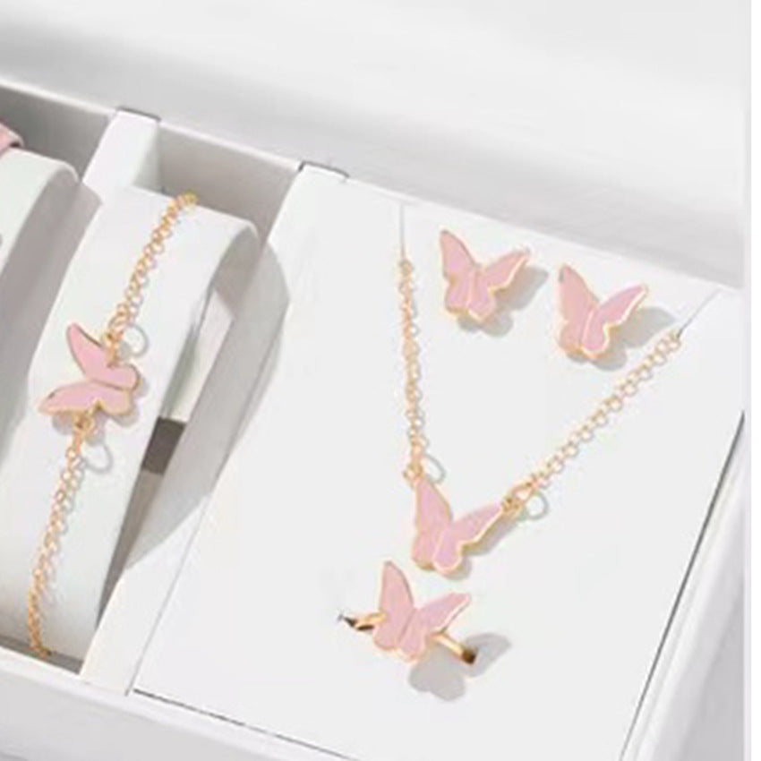 5-Piece Butterfly Jewelry Set for Women – Necklace, Earrings, Ring, Bracelet