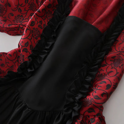 Victorian gothic Halloween costume dress with damask brocade, lace, and choker