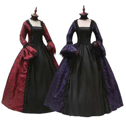 Victorian gothic Halloween costume dress with damask brocade, lace, and choker