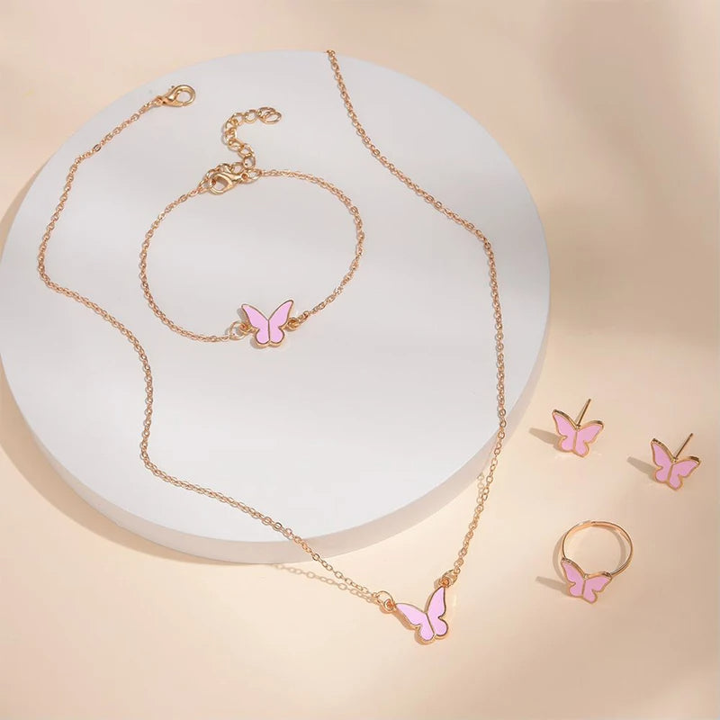 5-Piece Butterfly Jewelry Set for Women – Necklace, Earrings, Ring, Bracelet