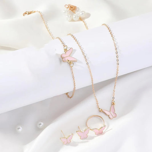 5 Pcs Butterfly Jewelry Set For Women - Necklace Earrings, Ring & Bracelet.