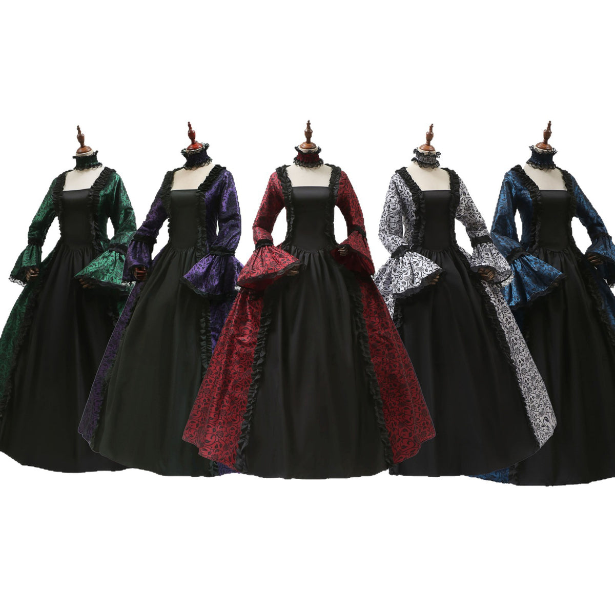 Victorian gothic Halloween costume dress with damask brocade, lace, and choker