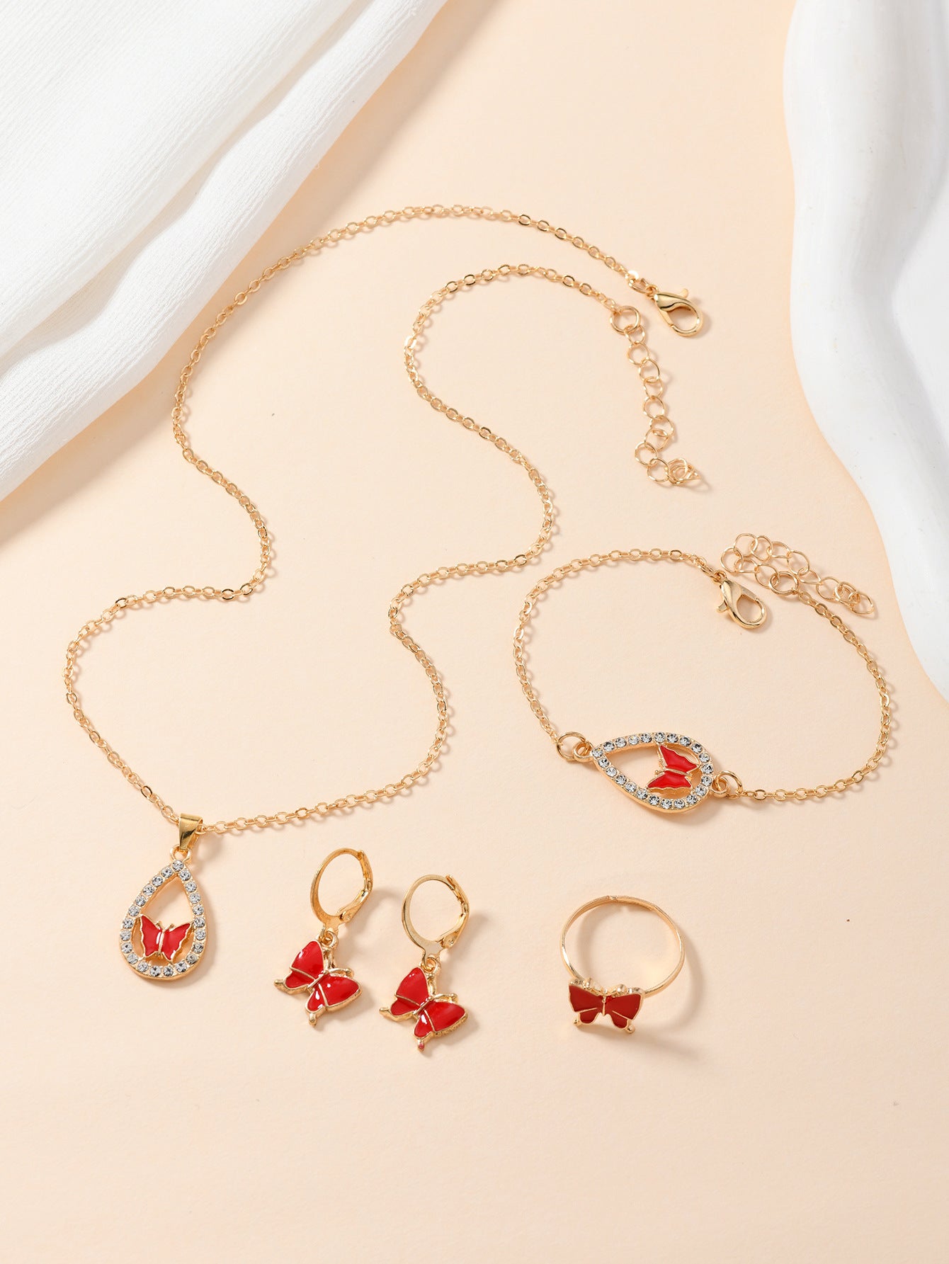 4 Pcs Butterfly Jewelry Set for Women - Necklace, Bracelet, Earrings and Ring.