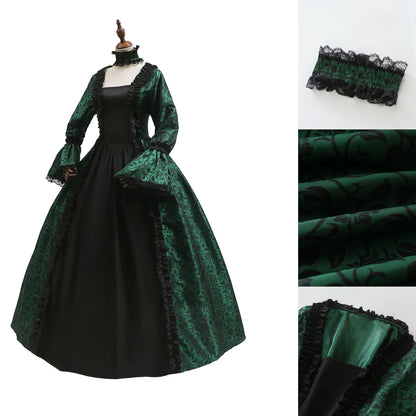 Victorian gothic Halloween costume dress with damask brocade, lace, and choker