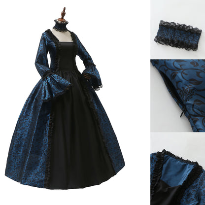 Victorian gothic Halloween costume dress with damask brocade, lace, and choker