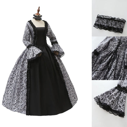 Victorian gothic Halloween costume dress with damask brocade, lace, and choker