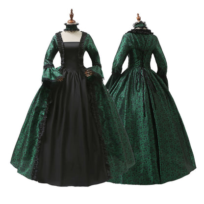 Victorian gothic Halloween costume dress with damask brocade, lace, and choker