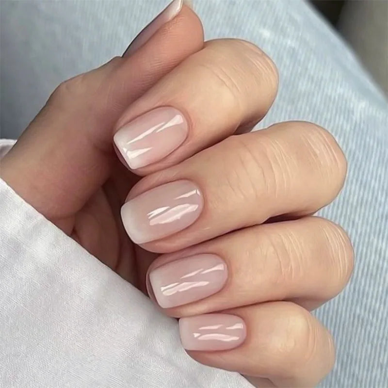 French Press-On Nails Set - 24 Pcs Short Square Full Over Fake Nails for Women & Girls