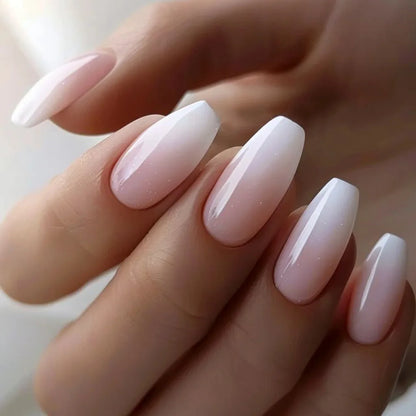 French Press-On Nails Set - 24 Pcs Short Square Full Over Fake Nails for Women & Girls