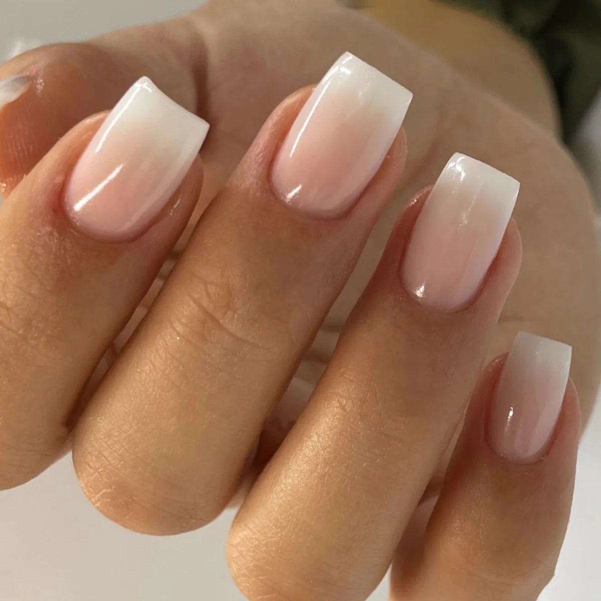 French Press-On Nails Set - 24 Pcs Short Square Full Over Fake Nails for Women & Girls