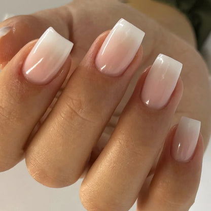 French Press-On Nails Set - 24 Pcs Short Square Full Over Fake Nails for Women & Girls