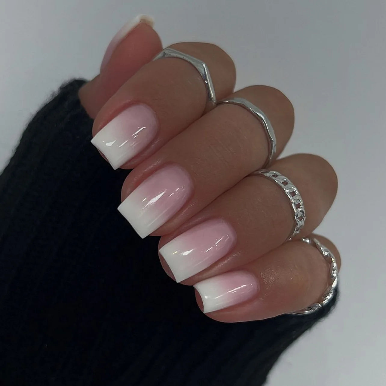 French Press-On Nails Set - 24 Pcs Short Square Full Over Fake Nails for Women & Girls