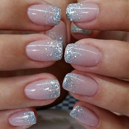 French Press-On Nails Set - 24 Pcs Short Square Full Over Fake Nails for Women & Girls