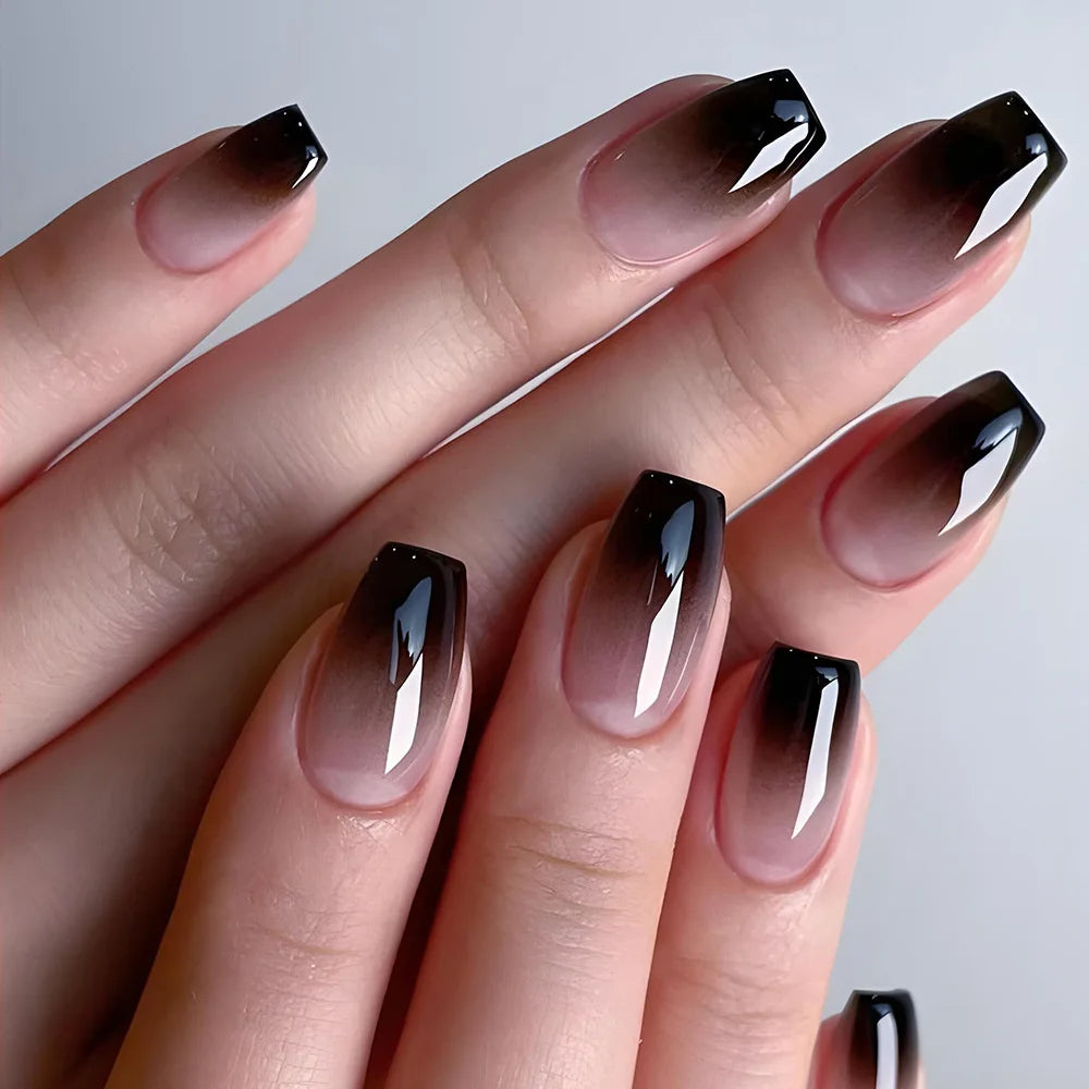 French Press-On Nails Set - 24 Pcs Short Square Full Over Fake Nails for Women & Girls