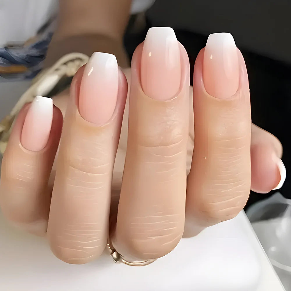 French Press-On Nails Set - 24 Pcs Short Square Full Over Fake Nails for Women & Girls