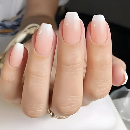 French Press-On Nails Set - 24 Pcs Short Square Full Over Fake Nails for Women & Girls