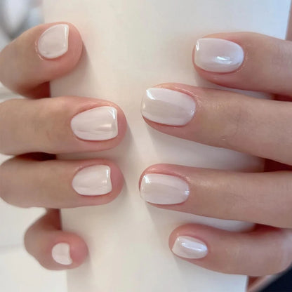 French Press-On Nails Set - 24 Pcs Short Square Full Over Fake Nails for Women & Girls