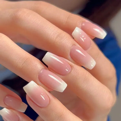 French Press-On Nails Set - 24 Pcs Short Square Full Over Fake Nails for Women & Girls