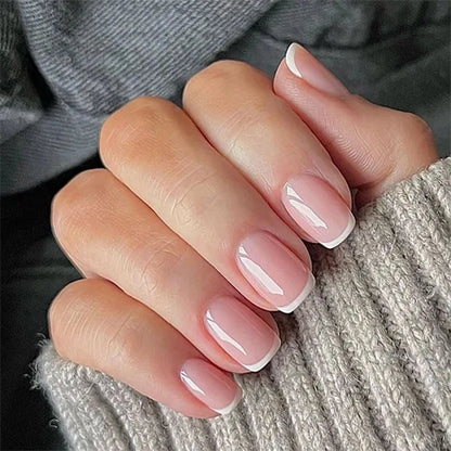 French Press-On Nails Set - 24 Pcs Short Square Full Over Fake Nails for Women & Girls