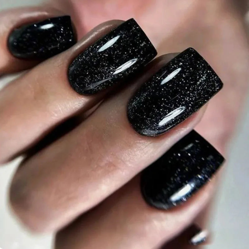 French Press-On Nails Set - 24 Pcs Short Square Full Over Fake Nails for Women & Girls