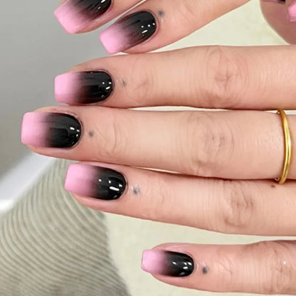 French Press-On Nails Set - 24 Pcs Short Square Full Over Fake Nails for Women & Girls