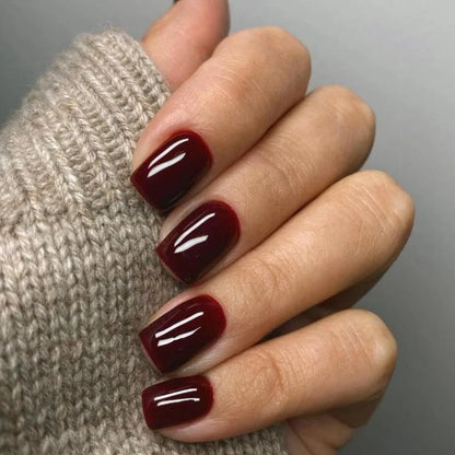 French Press-On Nails Set - 24 Pcs Short Square Full Over Fake Nails for Women & Girls