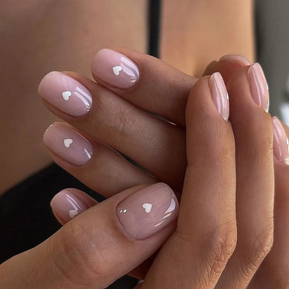 French Press-On Nails Set - 24 Pcs Short Square Full Over Fake Nails for Women & Girls