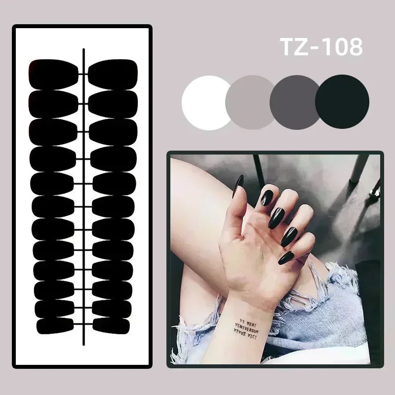 French Press-On Nails Set - 24 Pcs Short Square Full Over Fake Nails for Women & Girls