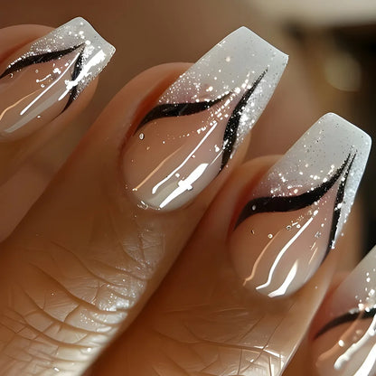 French Press-On Nails Set - 24 Pcs Short Square Full Over Fake Nails for Women & Girls
