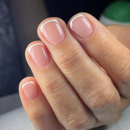 French Press-On Nails Set - 24 Pcs Short Square Full Over Fake Nails for Women & Girls