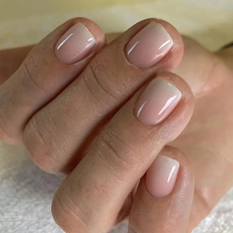 French Press-On Nails Set - 24 Pcs Short Square Full Over Fake Nails for Women & Girls