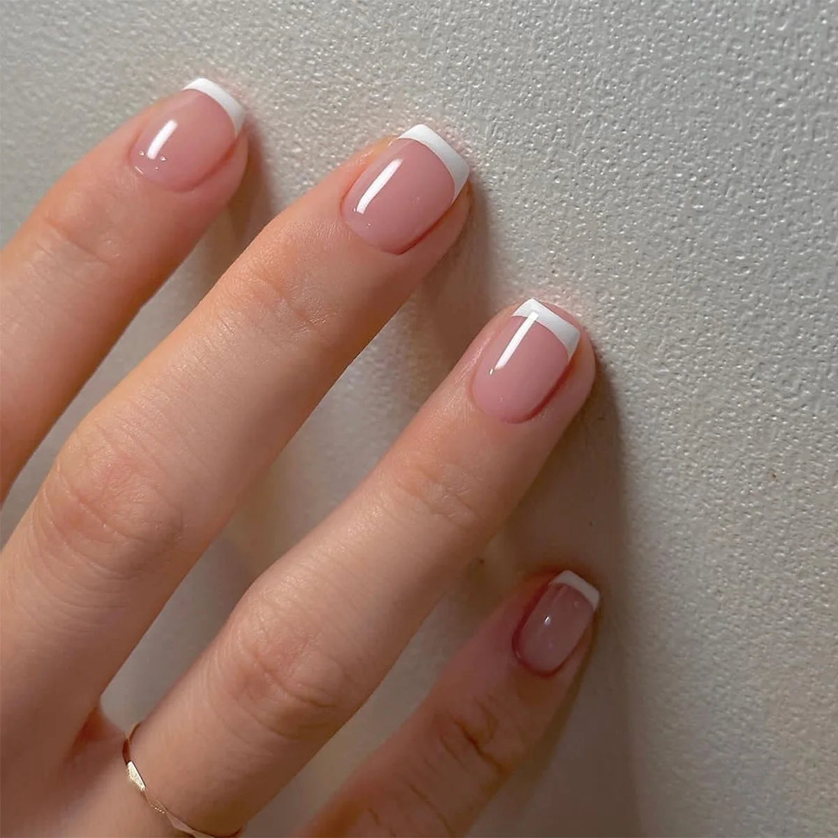 French Press-On Nails Set - 24 Pcs Short Square Full Over Fake Nails for Women & Girls