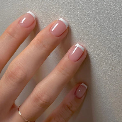 French Press-On Nails Set - 24 Pcs Short Square Full Over Fake Nails for Women & Girls