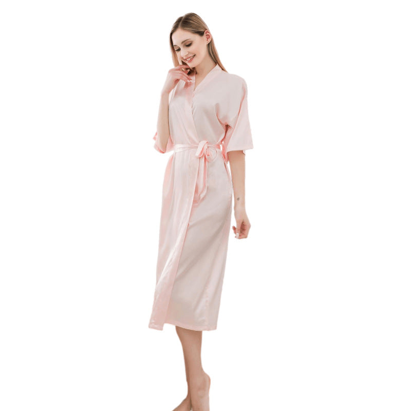Luxury Satin Kimono Robe For Women Long Silky Sleepwear
