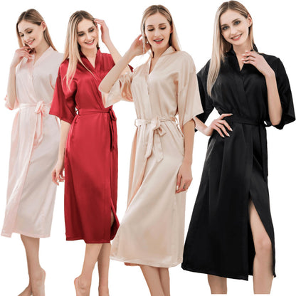 Luxury Satin Kimono Robe For Women Long Silky Sleepwear
