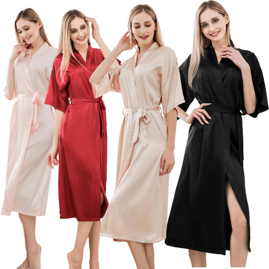 Luxury Satin Kimono Robe For Women Long Silky Sleepwear