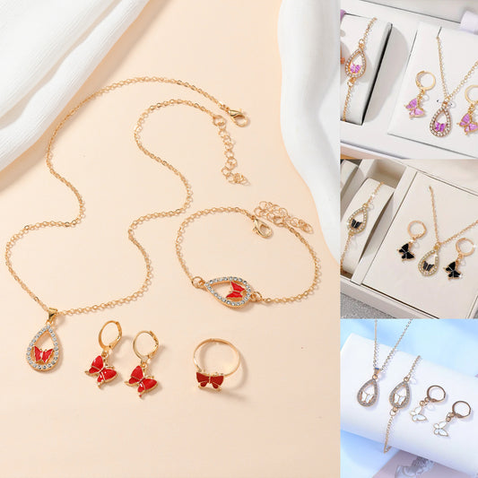 4 Pcs Butterfly Jewelry Set for Women - Necklace, Bracelet, Earrings and Ring.