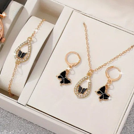 4 Pcs Butterfly Jewelry Set for Women - Necklace, Bracelet, Earrings and Ring.
