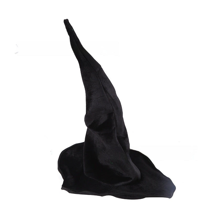 Black flannel witch hat wizard headdress for Halloween costume