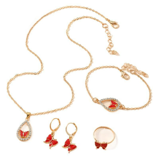 4 Pcs Butterfly Jewelry Set for Women - Necklace, Bracelet, Earrings and Ring.