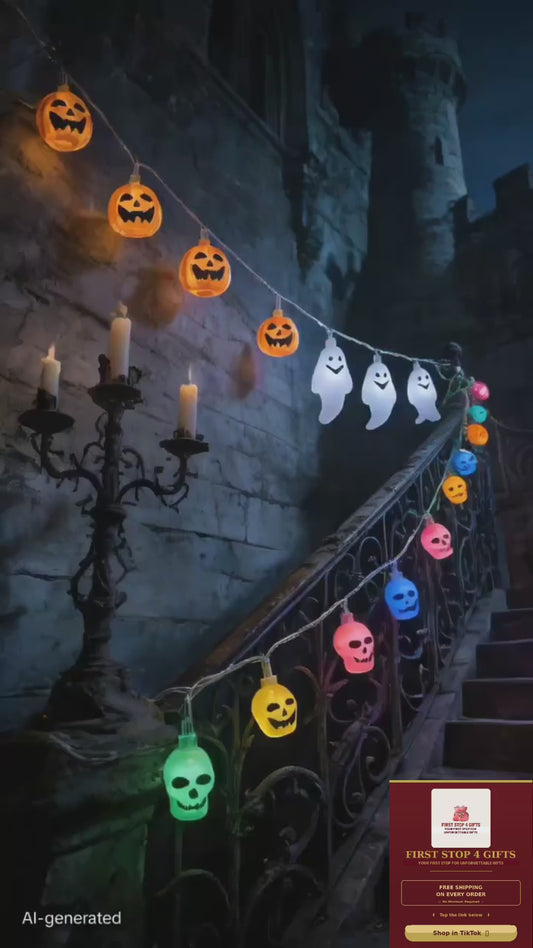 Halloween LED String Lights — Spooky Pumpkin Skull Ghost Lantern Decor